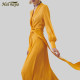 Spring and autumn new high-end temperament dress European and American lace-up lazy style striped long-sleeved elegant slimming holiday long dress