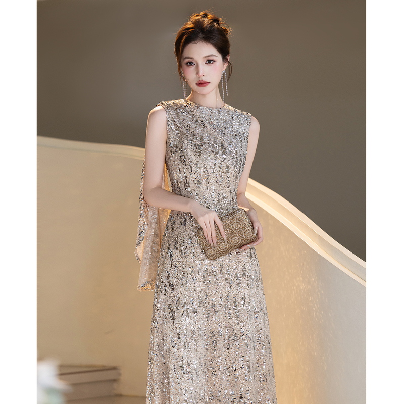 Evening Dress for Women, Elegant for Banquets, High-End Hostess Style, French Light Luxury, Niche, Sophisticated, Sequined, Stunning for Coming-Of-Age Ceremonies Evening Dress for Women, Elegant for Banquets, High-End Hostess Style, French Light Luxury, Niche, Sophisticated, Sequined, Stunning for Coming-Of-Age Ceremonies