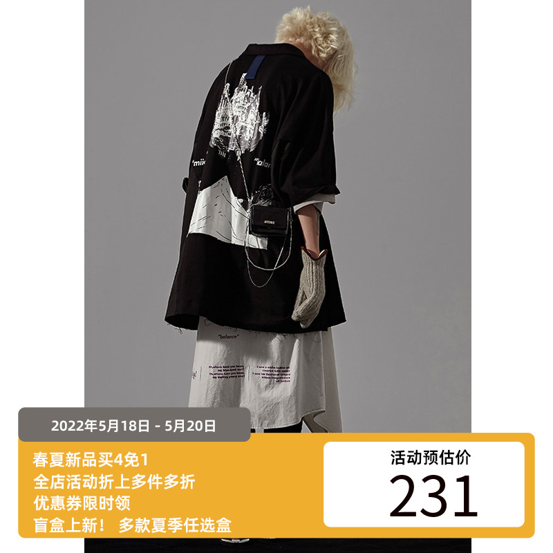 MIICHOUS 20SS empty island printed large profile splicing male and female short sleeve loose POLO shirt oversize