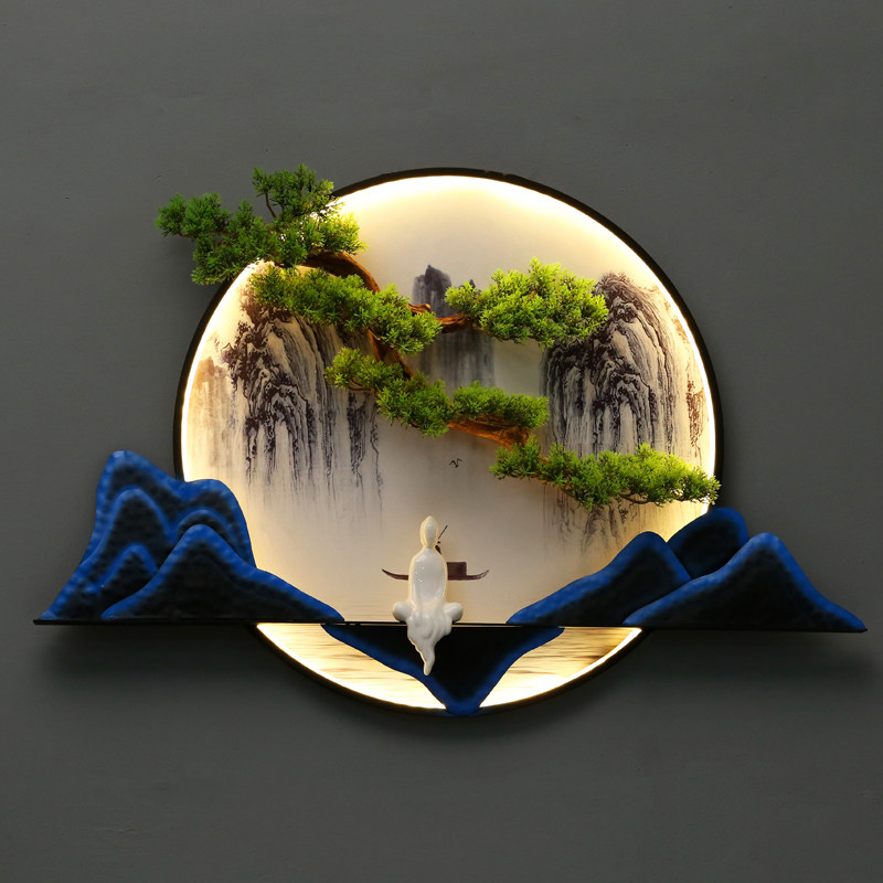 New Chinese pendant wine foot bath shop tea room entrance decoration sofa background wall decoration simulation welcome pine wall hanging