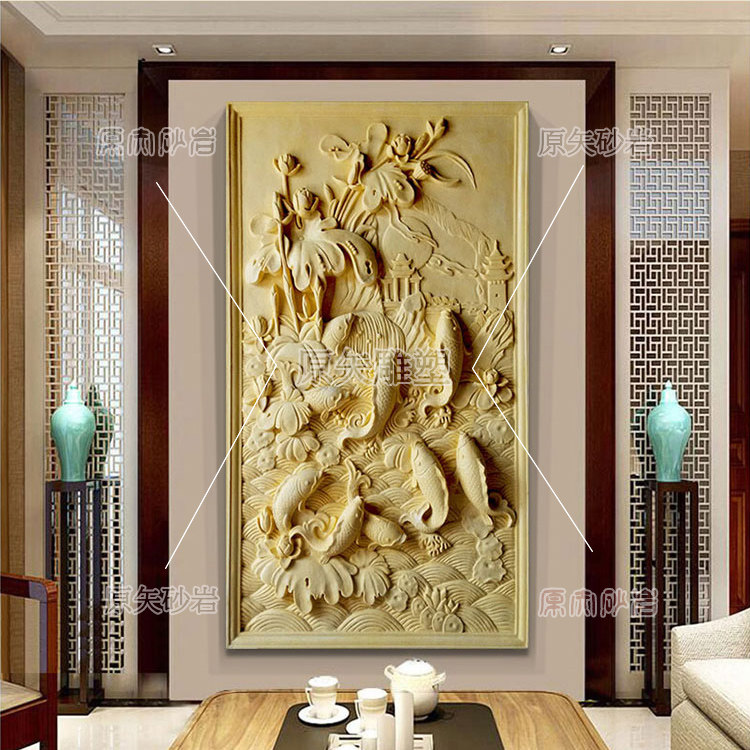 Sandstone Reliefs Custom Hotel Foyer Glass Fiber Imitation Bronze Sculpture Villa Exterior Wall Sand Rock Fish Leaping Menural