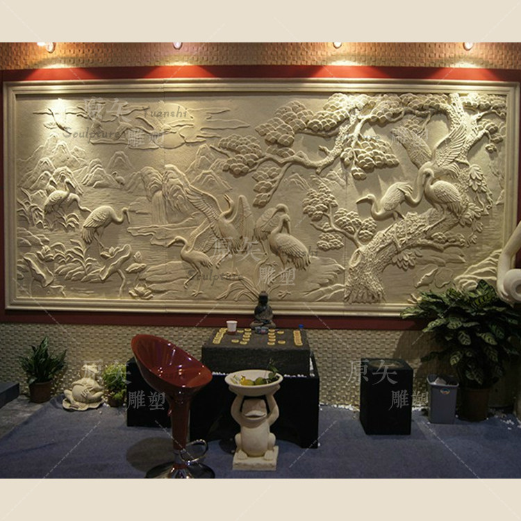 Sandstone Reliefs Custom Villa Exterior Wall Decorated Sandstone Mural Chinese Hotel Xianghe Tutu Greet Guest Pine Logo Wall