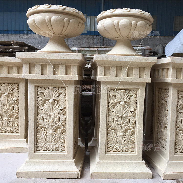 Outdoor Sandstone Engraving Flower Pot Patio Imitation Sandstone Bas-relief Community Building Disc Garden Forest Landscape Sandstone Flower Bowl Pendulum