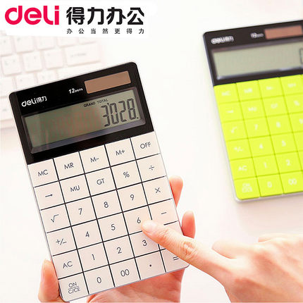 Deli 1589 tablet large screen button calculator computer dual power solar cute portable stationery