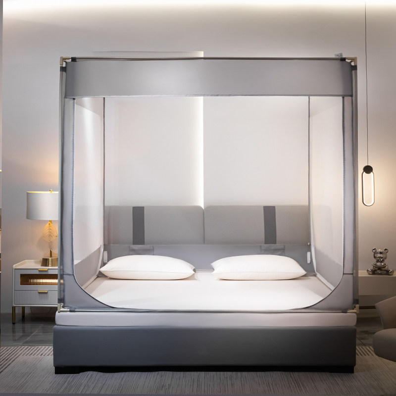 2022 new high-end mosquito nets Home Bedrooms Senior 2021 Anti-fall children Three-door Mongolia bag encrypted pull chain
