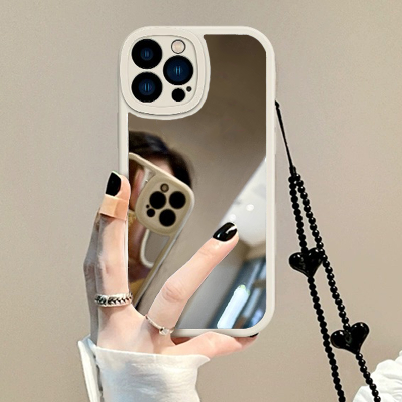 Simple Mirror Case Suitable for Apple 15 Pro Max, New iPhone 16 Pro Full-Cover Anti-Drop 17 Protective Case with Lanyard, 12 High-Grade Silicone 13 Mirror Case 15 Plus Soft Case