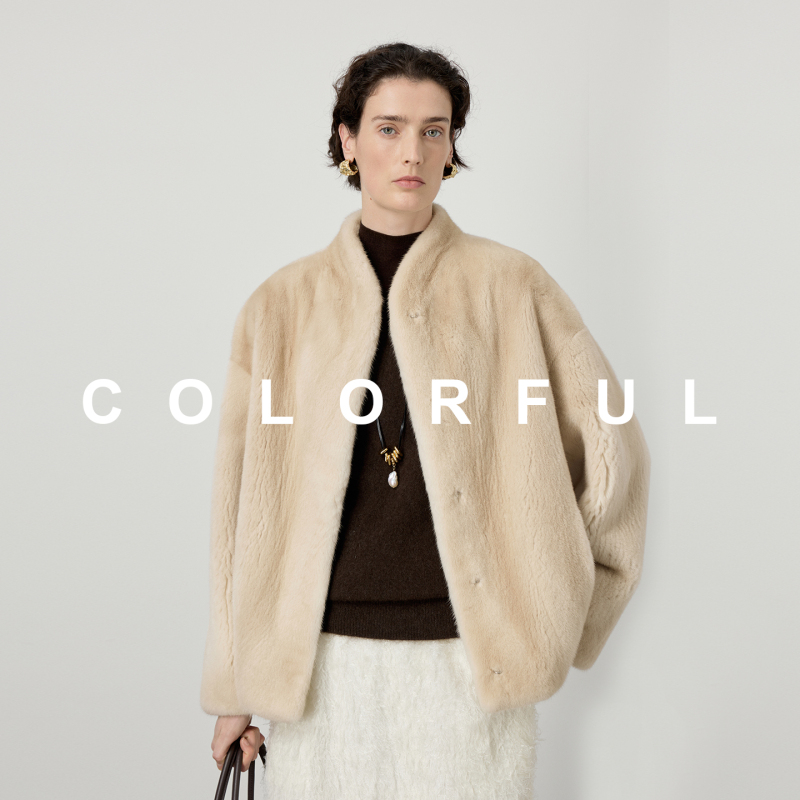Colorful “Aurora Snowland” Crown Velvet Short Mink Casual Light Vintage Stand Collar Fur Coat