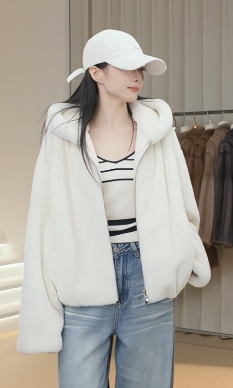 Colorful "Vitality Awakening" Double-Zip Hooded Mink Jacket, Full Mink Fur, Young Style Mink Coat
