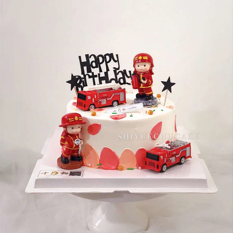 Firefighters Cake Swing Piece Firefighters Dream Cake Decoration Plug-in Cake Banner Birthday Cake Decoration