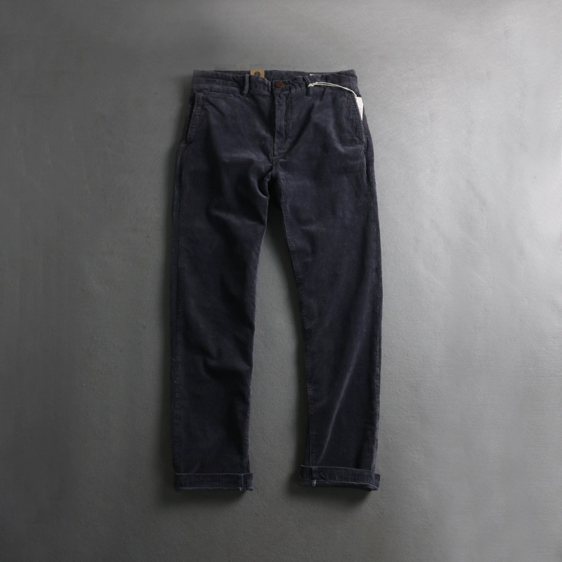 Hàng gia súc American Auntie Vintage giặt quần nhung kẻ ngang quần cotton Quần dài thẳng nam