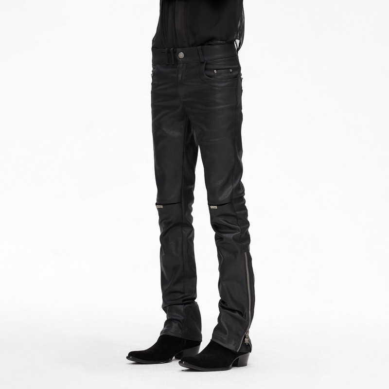 Freeoxygen Coated Fabric Knee-Opening Rivet Jeans, Slim Fit, Adjustable to Become Skinny Pants Freeoxygen Coated Fabric Knee-Opening Rivet Jeans, Slim Fit, Adjustable to Become Skinny Pants
