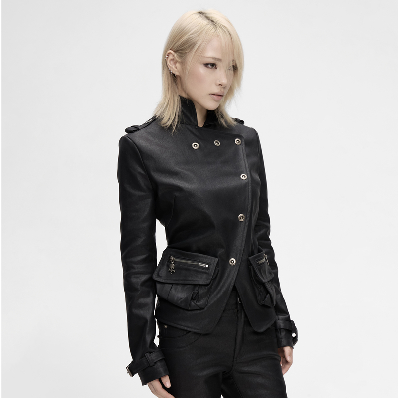 Freeoxygen Reversible Diagonal Placket Oil Wax Jacket Suit, Cool Retro Slim Fit Vintage Suit Jacket