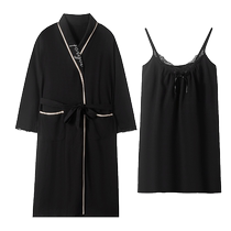 Catman Nightgown Womens 100% Cotton Autumn and Winter Pajamas Loose and Wearable Womens Lace Sexy Large Size Bathrobe