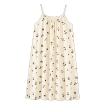 Cat suspender nightgown for women summer thin pure cotton with breast pad pajamas 2024 new womens suspender dress