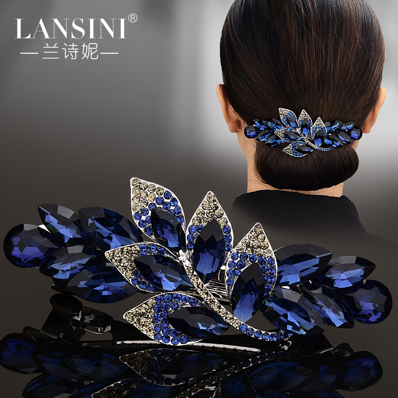 High-End Crystal Hairpin for Updo at the Back of the Head, Women's Rhinestone Top Clip, Elegant Ponytail Clip, Large Spring Clip