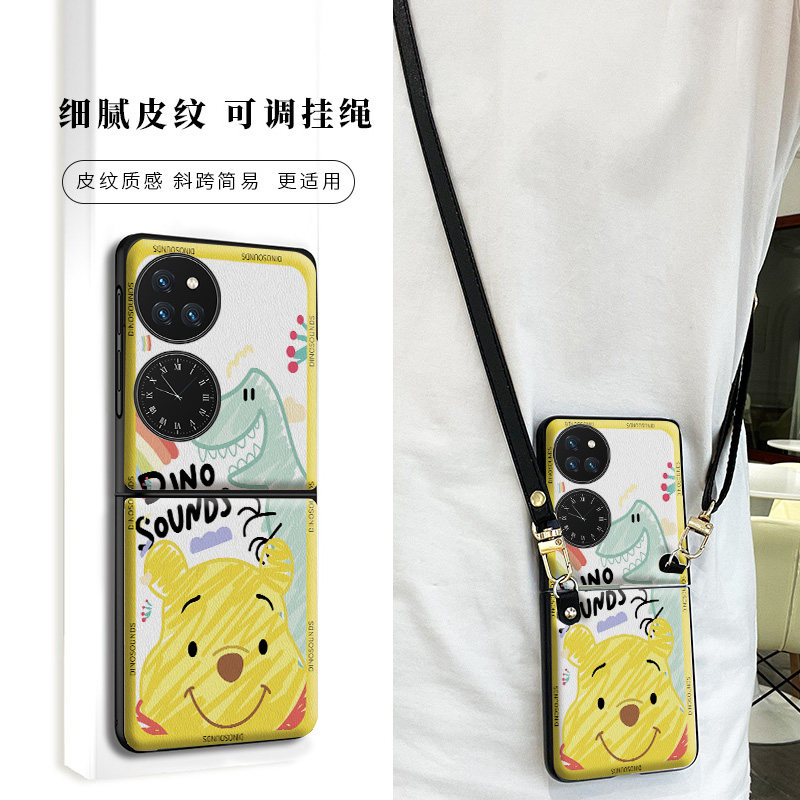 Graffiti strawberry bear suitable for Huawei p50pocket mobile phone protective shell P50pocket folding screen cartoon p50 treasure box interesting creative protective sleeve Oblique Satchel Bag Hanging with cute little