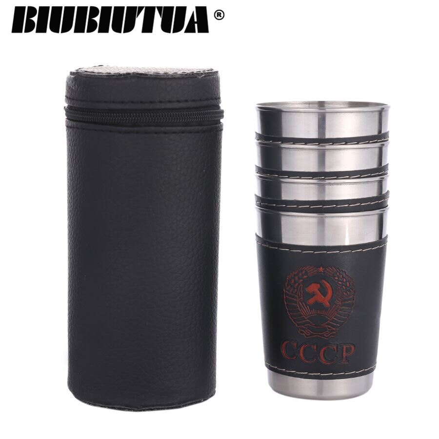 Ликер Cup 户外旅行便携式不锈钢水杯4只带杯套
