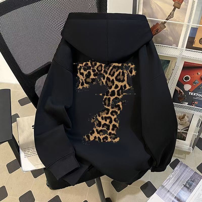 Silver Fox Velvet Leopard Print Digital Print Hooded Sweatshirt for Men and Women, Loose and Versatile Student Tops and Jackets for Autumn and Winter