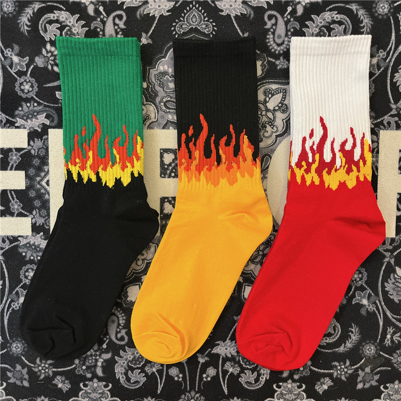 ins Trendy Harajuku Style Flame Socks Mid-Calf Cotton Blend Socks Hip-Hop Skateboard Unisex Sports Socks G-Dragon Summer