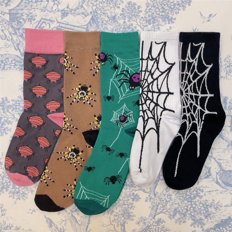 Funny Cartoon Spider Web Mid-Calf Cotton Socks Cobweb Spider Silk Spider Socks Socks