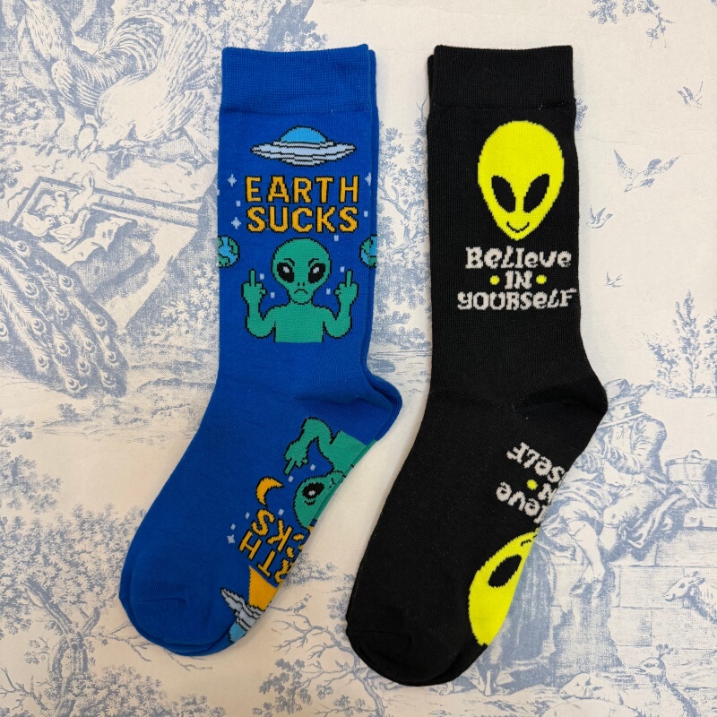 Cartoon Middle Finger Alien Socks, Melon Face Et Mid-Calf Socks, English Letters Alien Adult Socks Socks Cartoon Middle Finger Alien Socks, Melon Face Et Mid-Calf Socks, English Letters Alien Adult Socks Socks