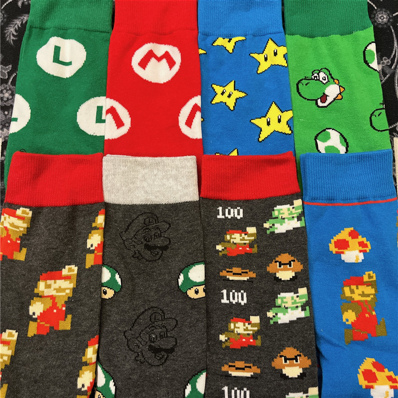 Green Turtle L Red Letter m Cartoon Quirky Mid-Length Pony Straight Socks Nostalgic Retro Casual Cotton Socks