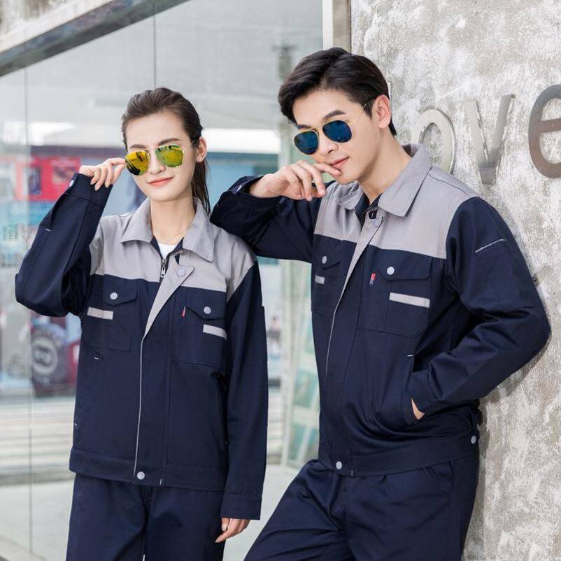 Spring and Autumn Long sleeve work suit men's auto-resistant workers factory workshop tops customized and thick labor insurance