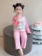 Girls' Pure Cotton Thin Pajamas, New Spring and Autumn Style, Cute Cartoon Long-Sleeve Plaid Loungewear, Air-Conditioning Suit Set