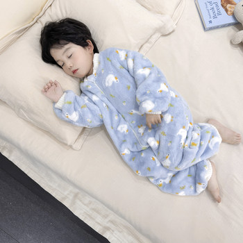 Boys' Pajamas Flannel 2025 New Autumn and Winter Kidsren's Baby Jumpsuit Sleeping Bag Warm Coral Velvet Home Clothes