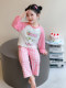 Girls' Pure Cotton Thin Pajamas, New Spring and Autumn Style, Cute Cartoon Long-Sleeve Plaid Loungewear, Air-Conditioning Suit Set