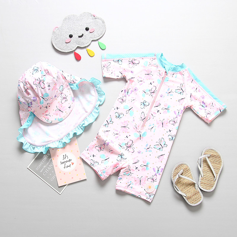 ins female baby swimsuit one-piece sunscreen quick dry girl swimsuit suit mid-boy Korean 3456-year-old butterfly