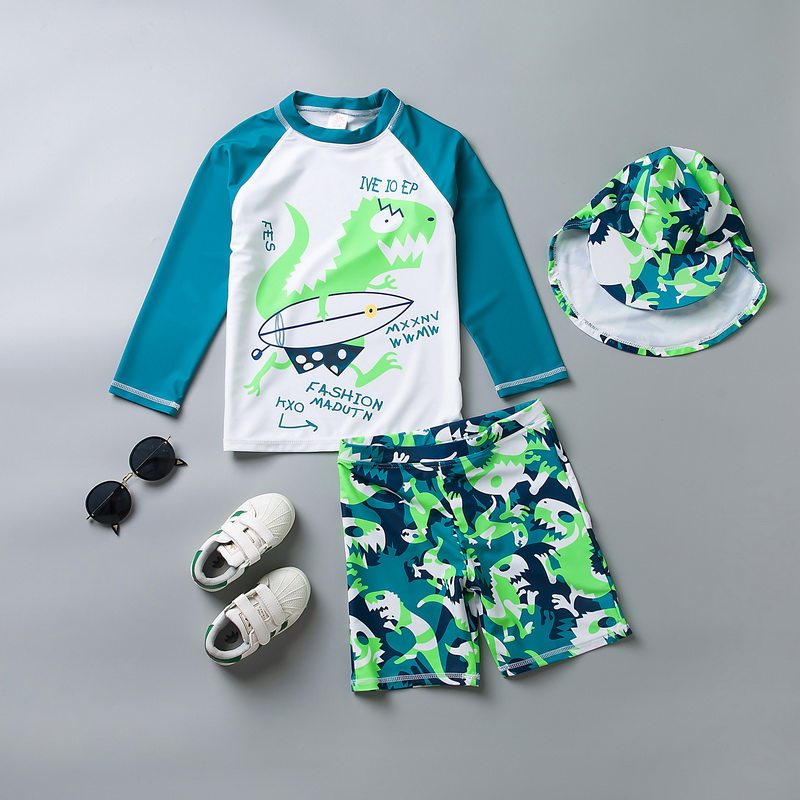 South Korean children's swimsuit boy two piece sun-proof swimsuit anti-UV light baby long sleeve beach surf suit