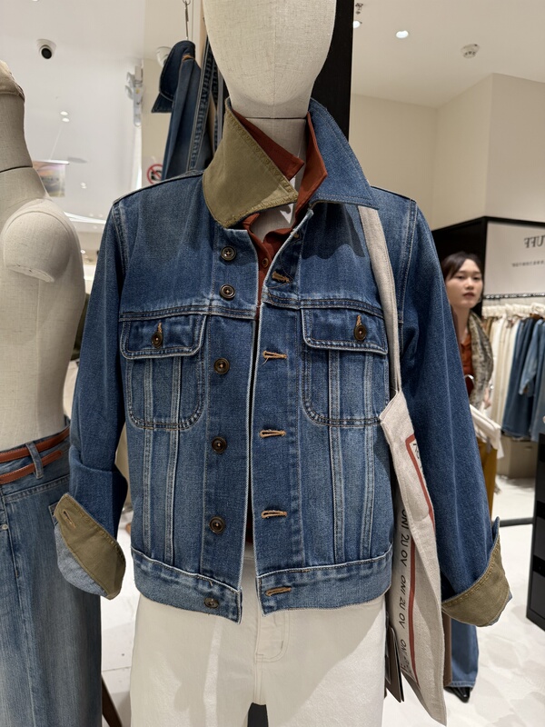 Oni Retro Hong Kong Style Color-Blocked Denim Jacket for Women 2026 Early Autumn New Style Slim-Fit Denim Jacket with Lapel