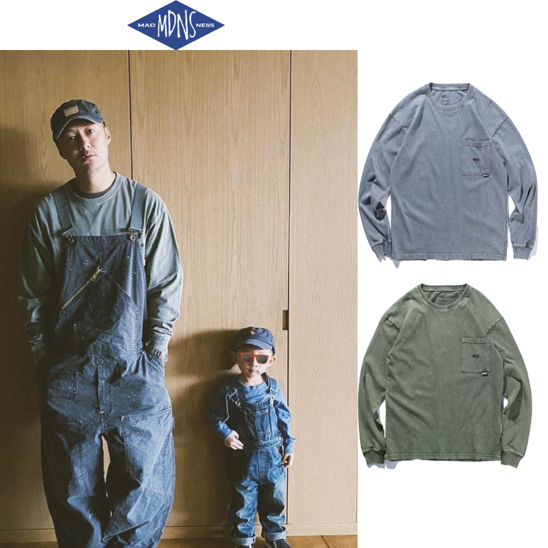 MADNESS Leisure 100 Lap Collar Inner Hitch Yu Wenle Tide Card MDN Men Pure color loose long sleeve T-shirt