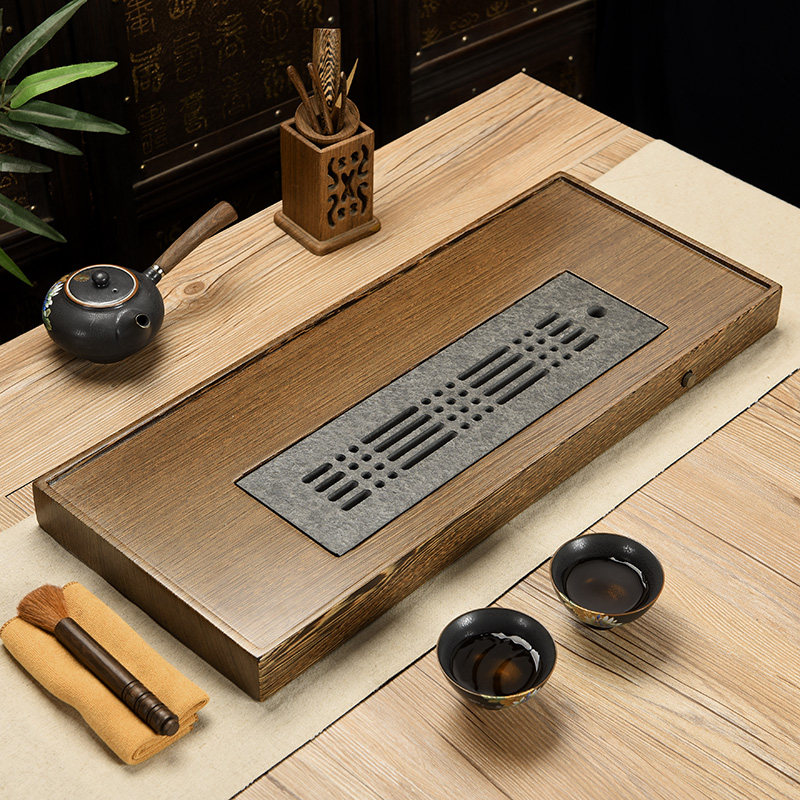 The whole chicken fin wooden tea plate storage water tea table household rectangular drainage tea sea Urjiuji tea plate simple initial heart