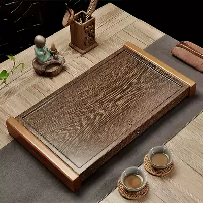 Large and small flat chicken wing wood tea tray Solid wood drainage whole tea tray Tea table household tea set Tea sea simple
