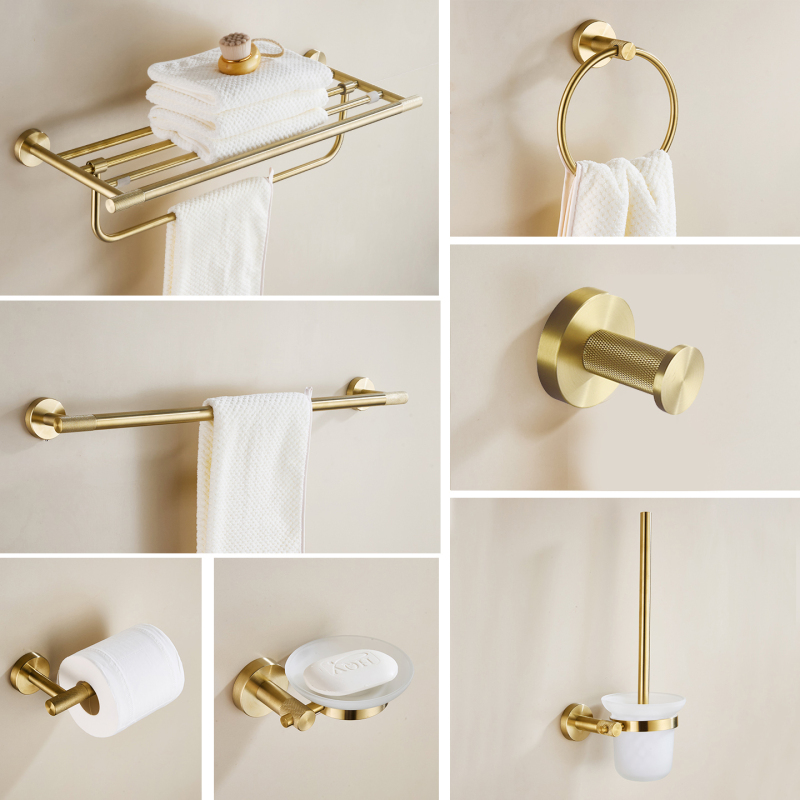 German Nabasa 2025 New Bathroom Threaded 304 Stainless Steel Gold Towel Rack Set German Nabasa 2025 New Bathroom Threaded 304 Stainless Steel Gold Towel Rack Set