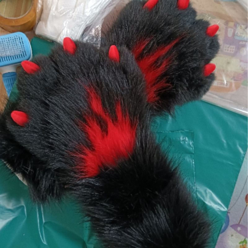 furry福瑞/兽装 兽装爪子成品现货掉落毛绒fursuit加长兽爪布指甲包边内衬289