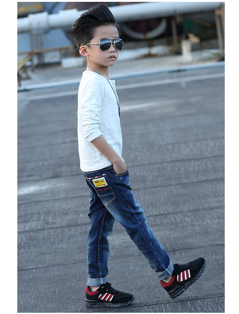 Quần jeans bé trai 2018 mới cộng với nhung co giãn mềm mại mùa thu 4-5-6 tuổi trẻ em quần cotton giản dị váy đầm trẻ em 13 tuổi