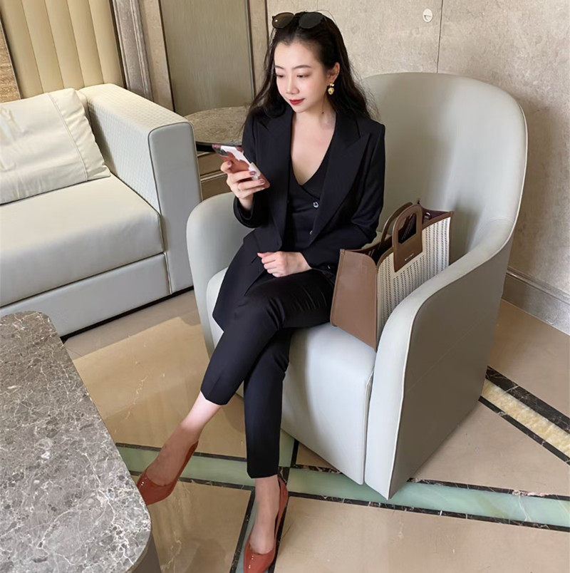 New fashion thin goddess black suit suit professional OL single-breasted slim fit collar work clothes suit