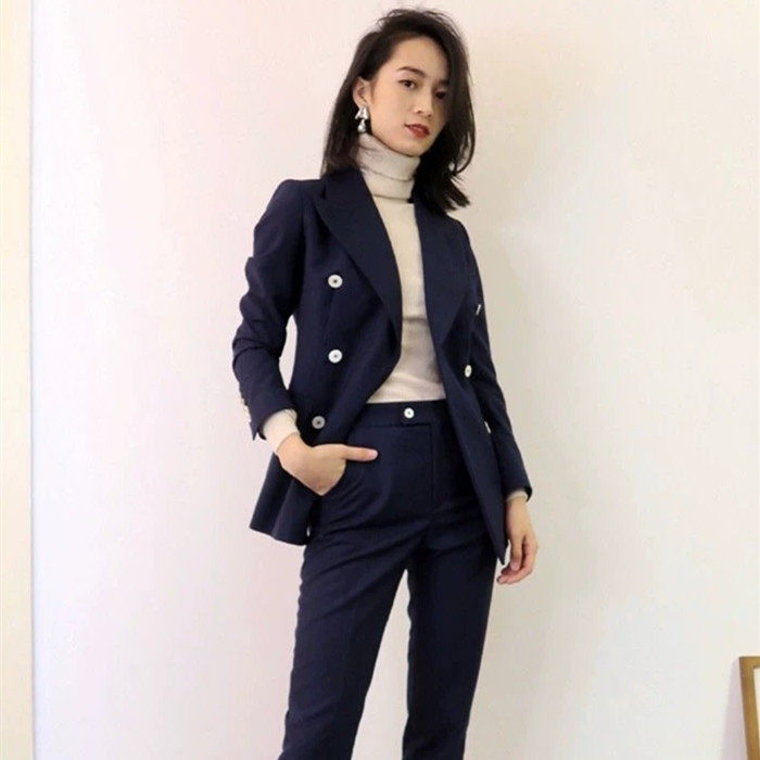 Chen Shanghai Round Same Spring and Autumn Fashion Double Row Detained Qingsuit High-end Career Business Elite Suite