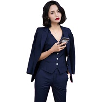 Navy blue suit suit set Pingbo collar slim fashion temperament thin host Net red professional dress three-piece set