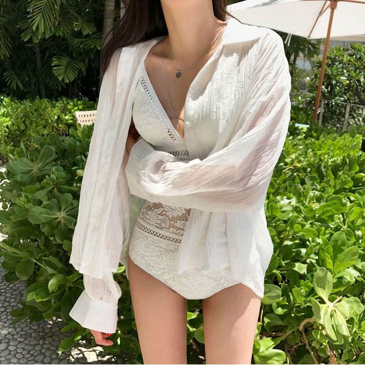Nữ hoàng lạnh lùng cao cấp Hàn Quốc Đồ bơi mới Phụ nữ Xiêm bikini Sexy Backless Covered Belly Lace Hollow Spa Đồ bơi đồ bơi liền thân trẻ em