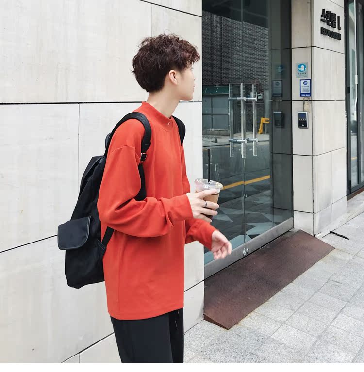 WENGNA màu rắn cổ tròn áo thun nam và nữ dài tay nam cotton cotton phong thủy thêu chữ đứng áo thun nam trơn