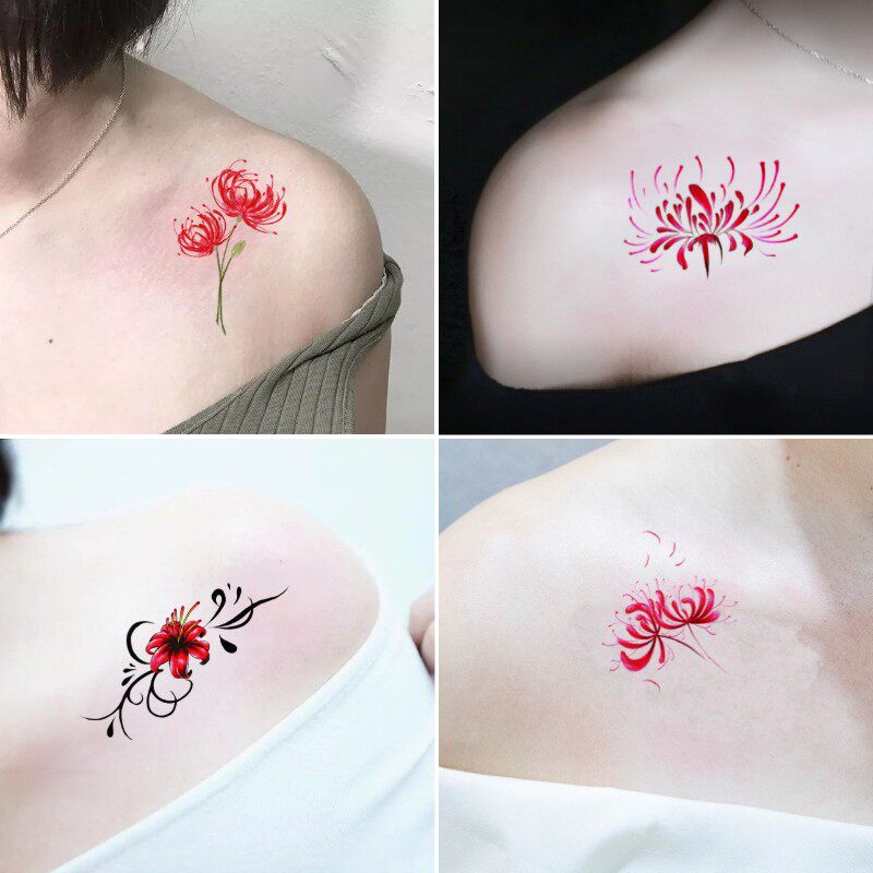 Bana tattoo stickers waterproof female long-lasting sexy net red simulation collarbone chest National wind Manzhu Shahua sticker