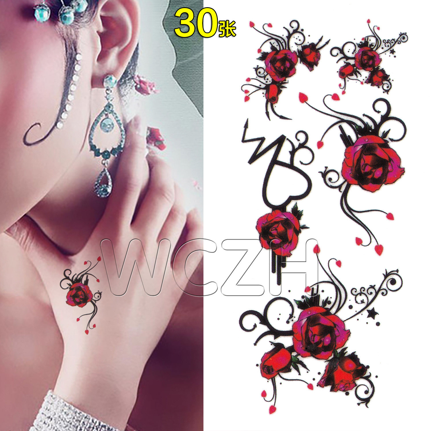 Creative Little Rose Floral Tattoo Sticker Waterproof Female butterfly small pattern anti-sweat persistent sting with a sexy scar