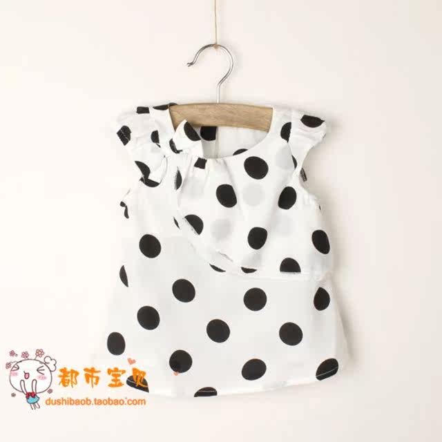 Girl Dress Round Polo Dot Snowspun Shirt Girl T-shirt Vest Baby 2-3-4-5 Doll-Shirt Emulated Silk Blouse