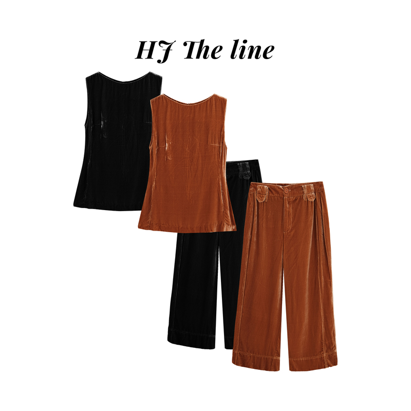 Hdd- "Velvet Trail" Women's Custom-Dyed Kaixiu Velvet Top + Casual Pants Set Y2316