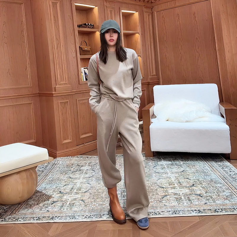 Hdd "Sports and Leisure" Acetate Blend Women's Korean Style Simple Sweatshirt + Sports and Leisure Pants Set Y2726