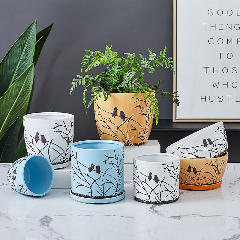 Hand-painted old pastoral hydroponic succulents home hot-selling TV cabinet creative ceramic flowerpots can be matched with plates